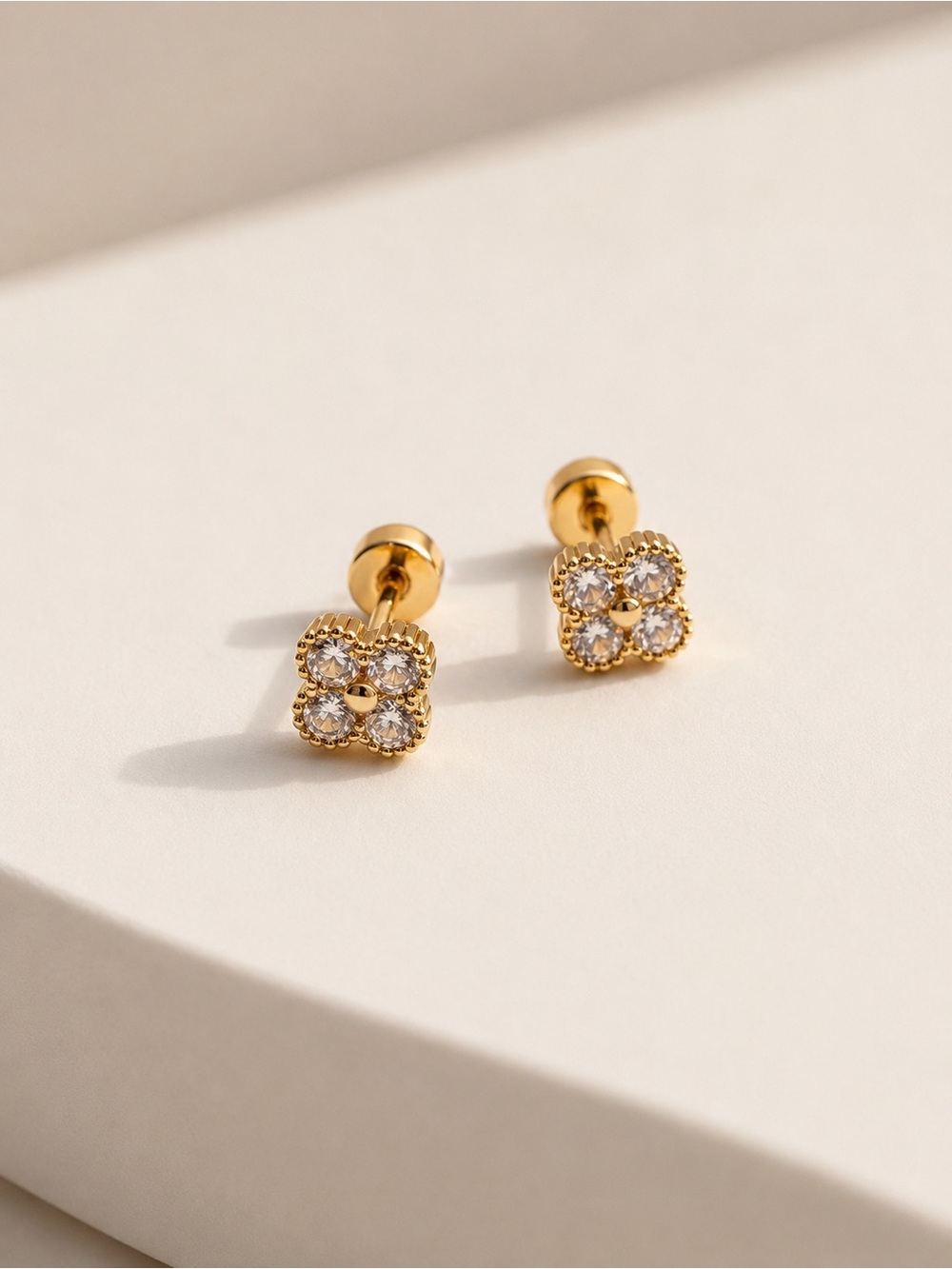 Gold Plated Floral CZ Stud Earrings - Women's Jewelry Hypoallergenic